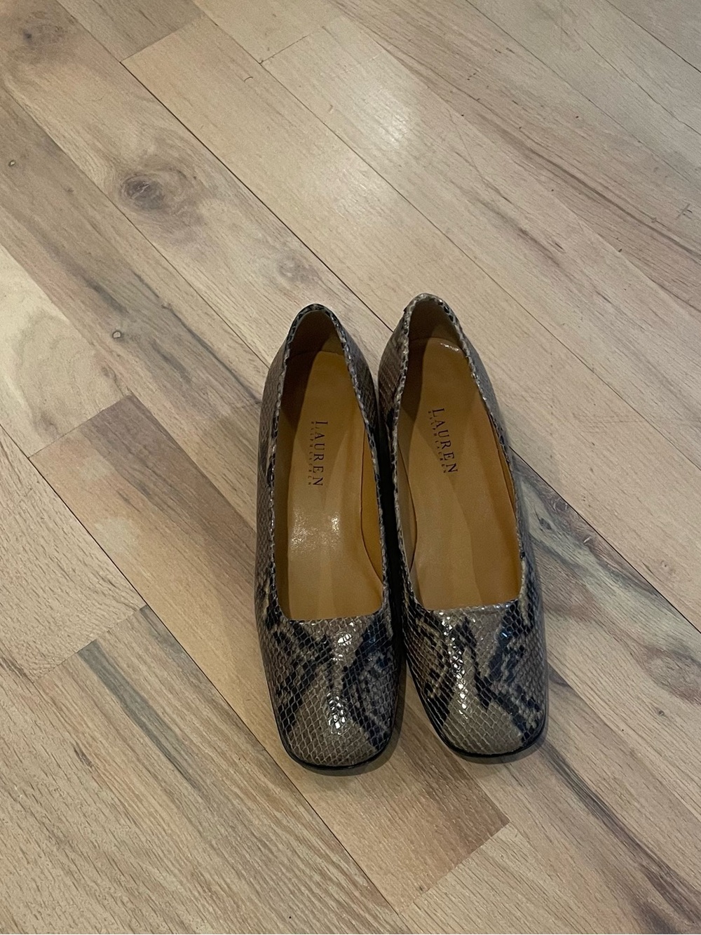 Ralph Lauren Snake-Print Pumps in Brown and Black